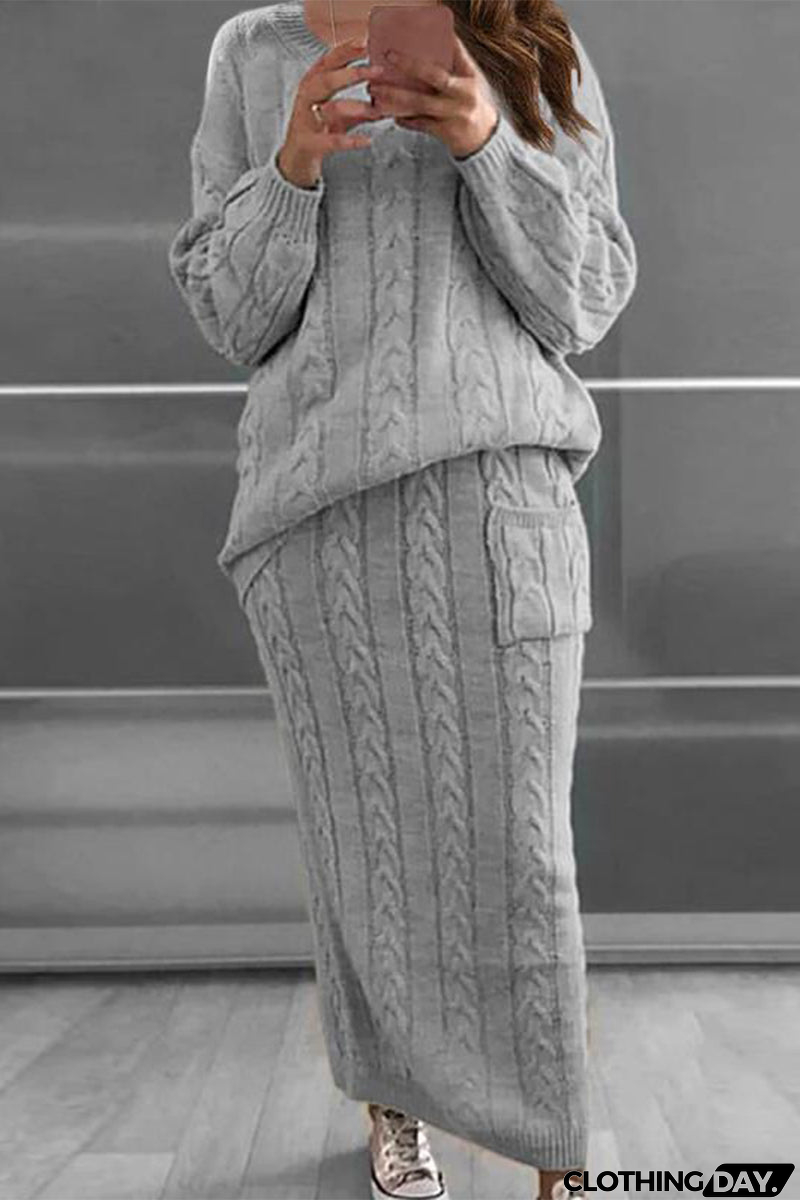 Casual Solid Color O Neck Long Sleeve Two Pieces(12 Colors)