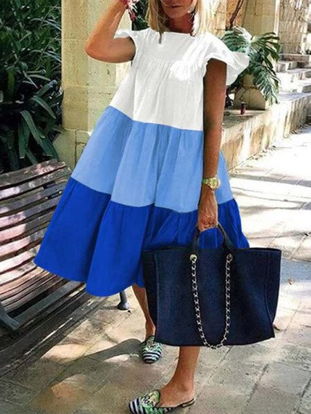Elegant Patchwork Hit Color Midi Dress