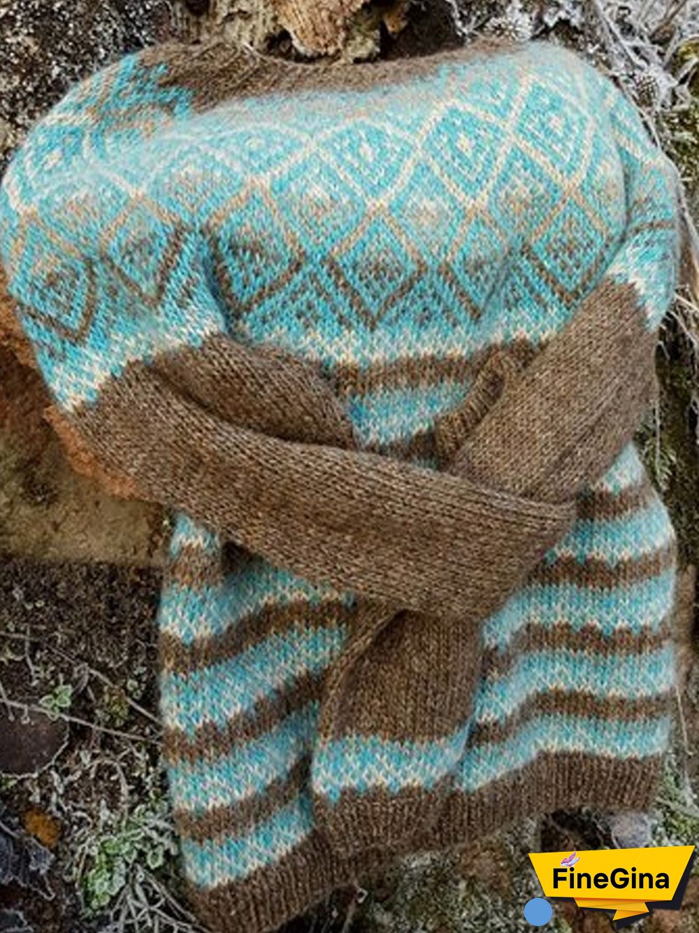 Casual Winter Color Block Casual Long sleeve Crew Neck Cotton-Blend Sweater for Women