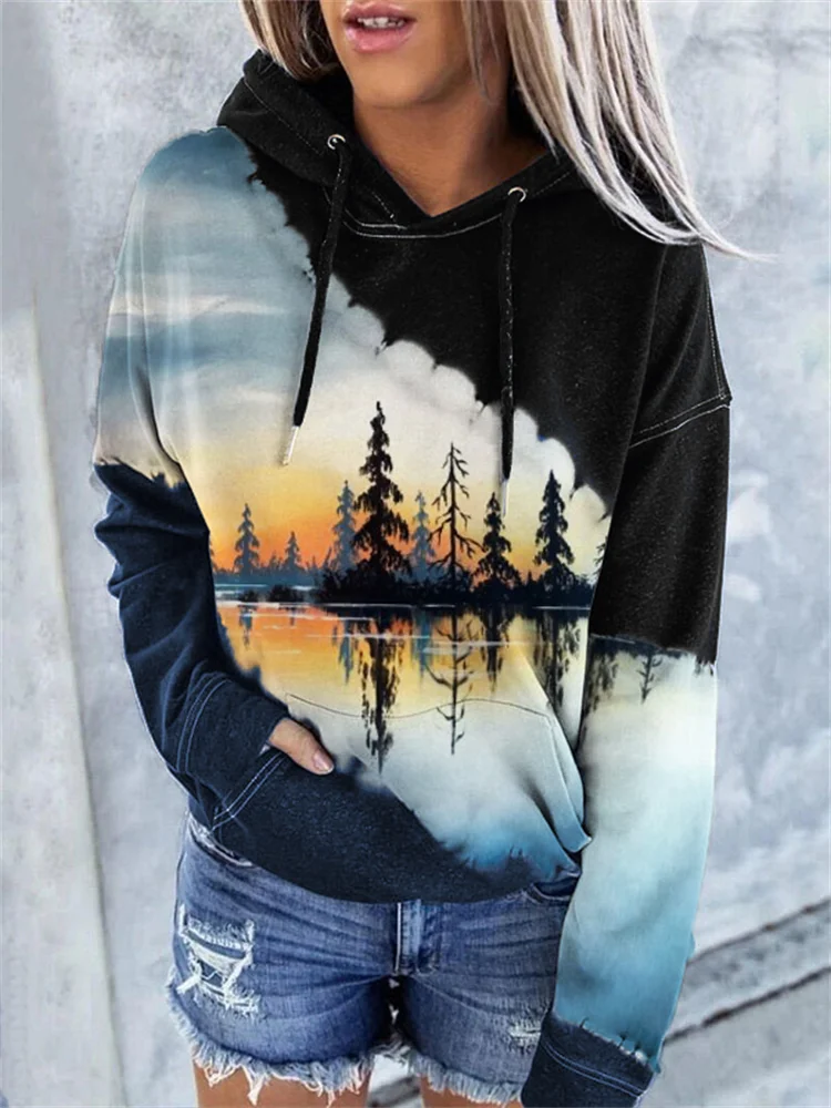 Wearshes Landscape Reflection Art Colorblock Hoodie