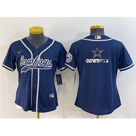 Youth Dallas Cowboys Navy Team Big Logo With Patch Cool Base Stitched Baseball Jersey PUGP