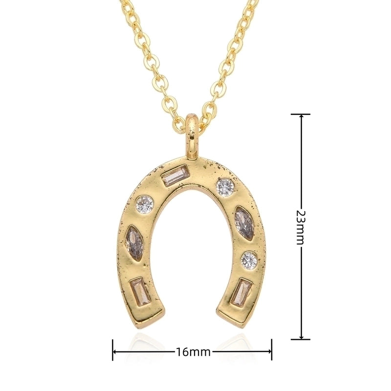 Copper 18K Gold Plated Inlay Horseshoe Zirconia Pendant Necklace