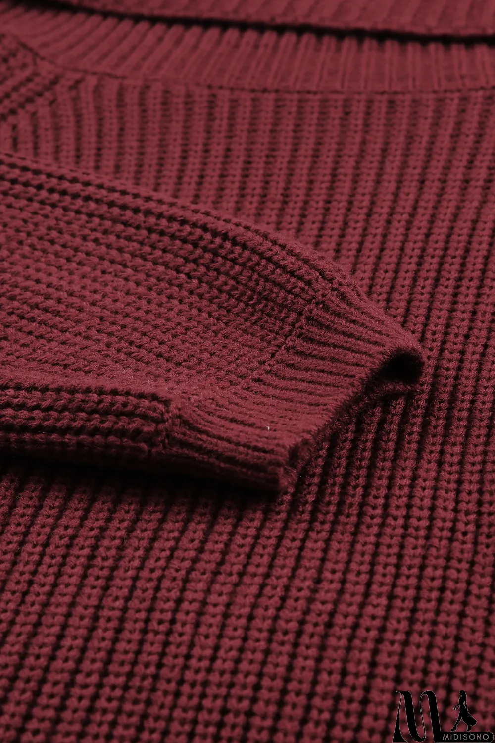 MidiSono - Red Ribbed Knit Foldover Off Shoulder Sweater