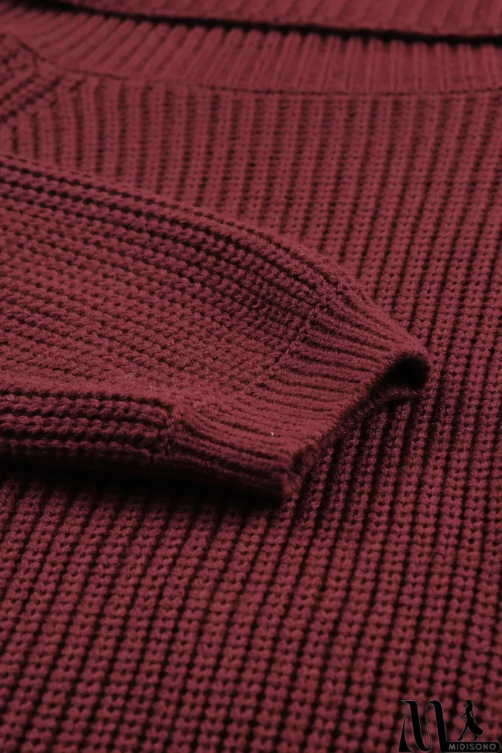 MidiSono - Red Ribbed Knit Foldover Off Shoulder Sweater