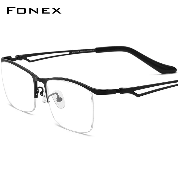 FONEX Titanium Glasses Frame Men 2023 New Semi Rimless Square