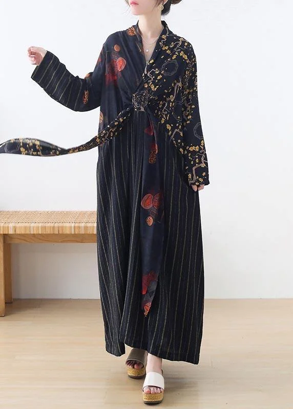 French Blue Print Patchwork Party Summer Linen Dress