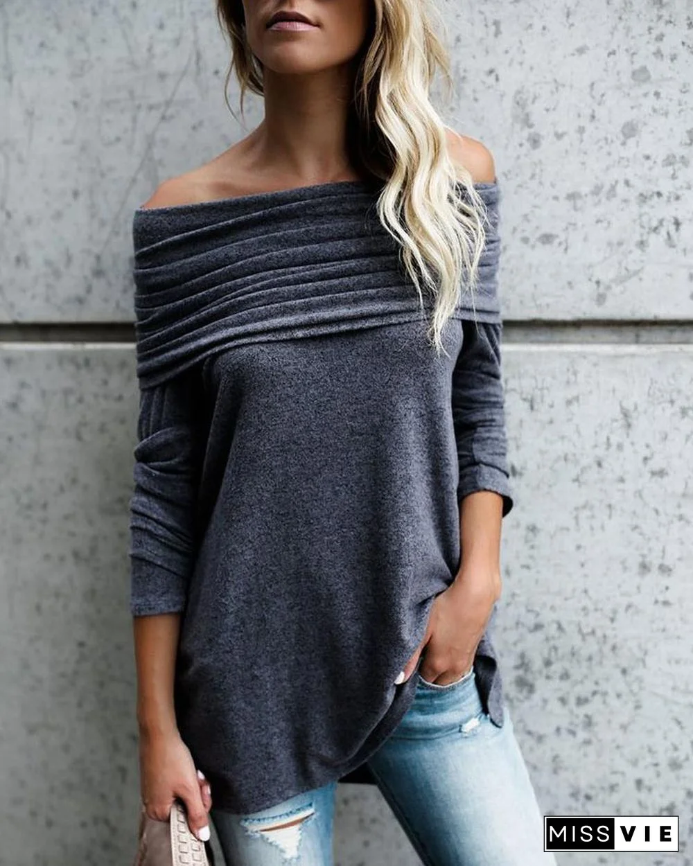 Stylish Ruched Fold-over Casual Blouse