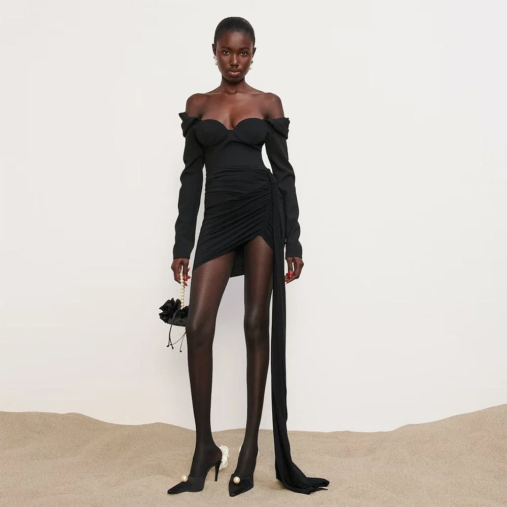 Uforever21 Summer Bandage Dresses Woman 2023 Elegant Long Sleeve Black Off Shoulder Female Dress Casual Work Dress For Party