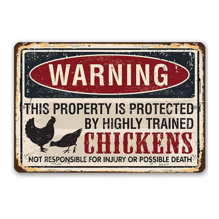 Propriété protégée par des poulets - enseignes en étain vintage / enseignes en bois - 7.9x11.8in & 11.8x15.7in