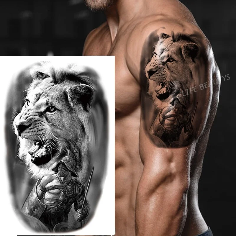 Sdrawing Tiger Cool Temporary Tattoo Sticker Fashion Wolf Waterproof Animal Body Art Arm Fake Removable Tatoo Men Women Personality