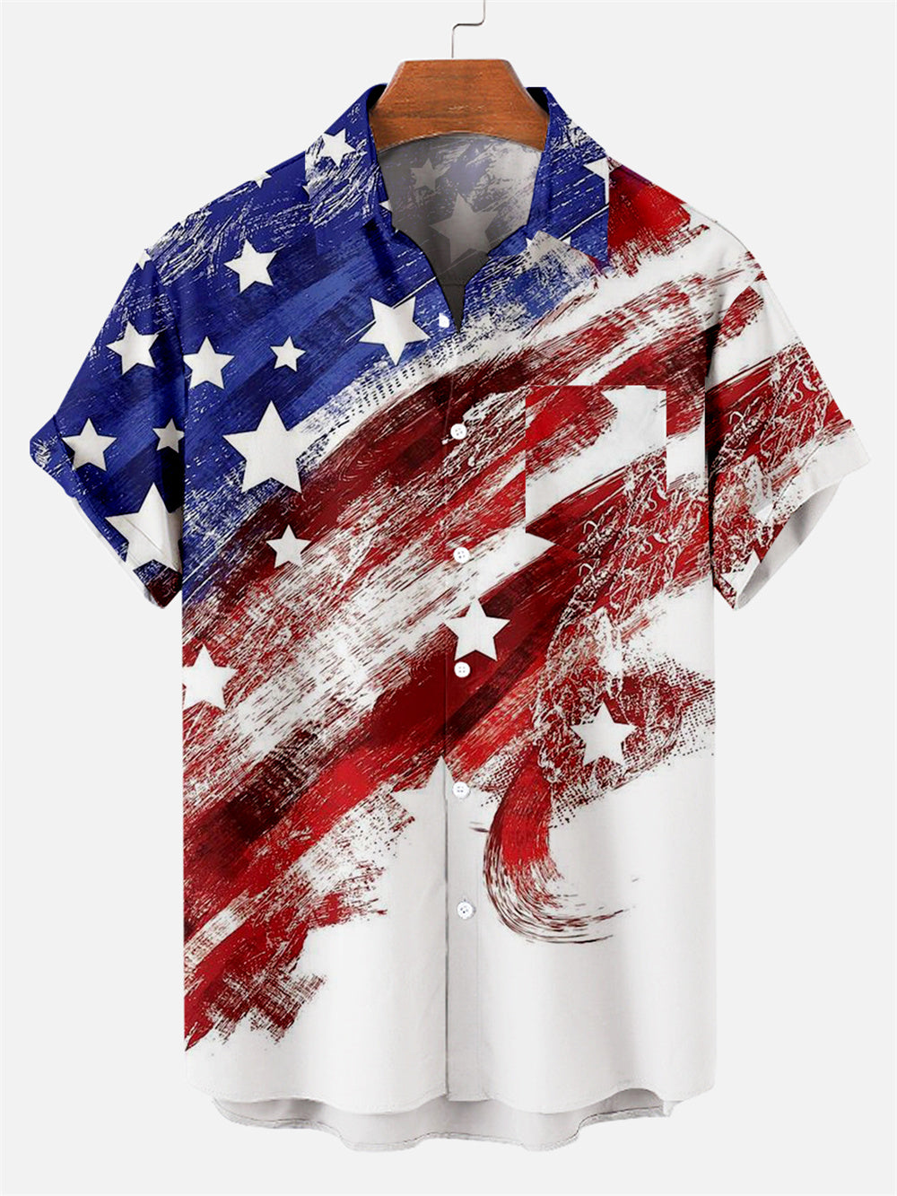 Men's Creative Hand Drawn American Flag Day Pattern Short Sleeve Shirt PLUSCLOTHESMAN