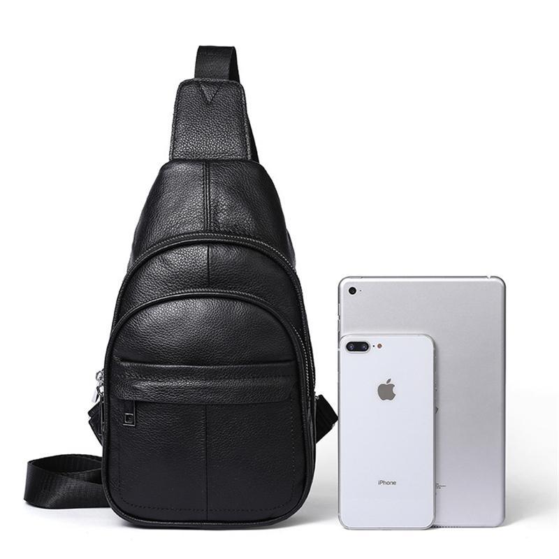 Casual Style Grain Textured Multiple Pocket Earphone Jack Adjustable Sling Strap Chest Bag