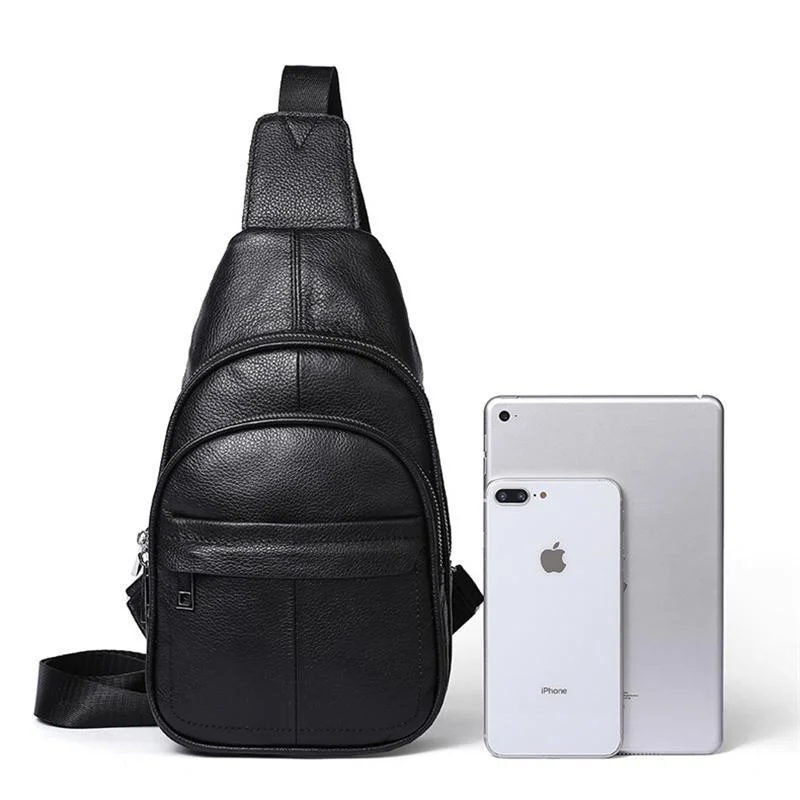 Casual Style Grain Textured Multiple Pocket Earphone Jack Adjustable Sling Strap Chest Bag