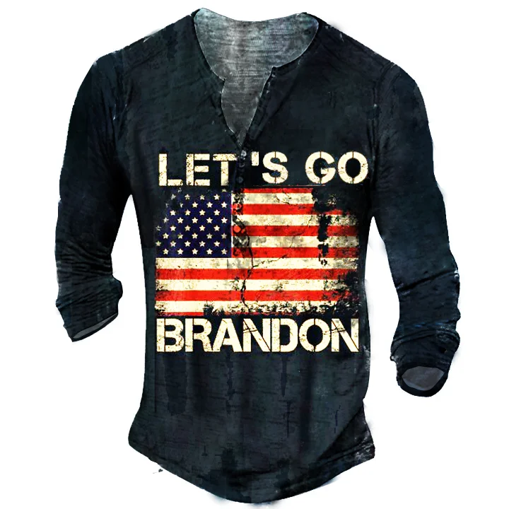 Let's Go Brandon Travel Vintage Henley Button Long Sleeve Shirt / [viawink] /