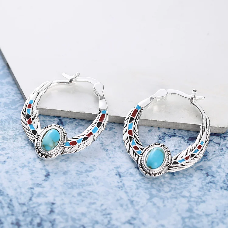 Festival Turquoise Retro Geometric Feather Earrings  Flycurvy [product_label]