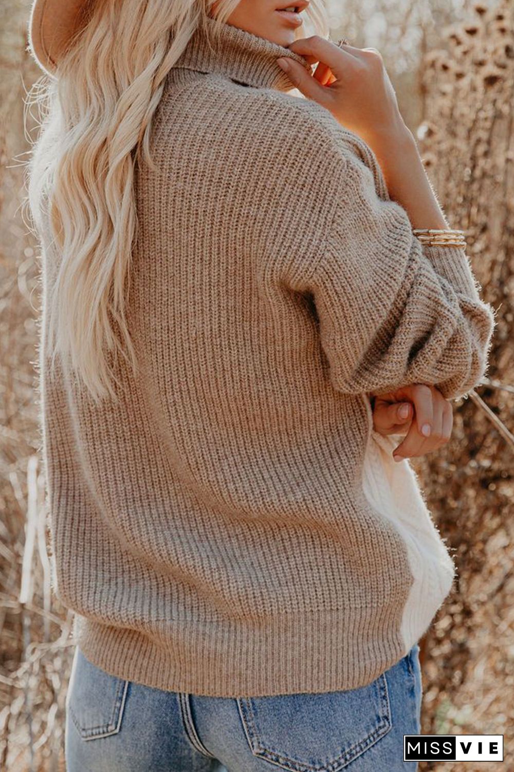 Casual Patchwork  Contrast Turtleneck Tops