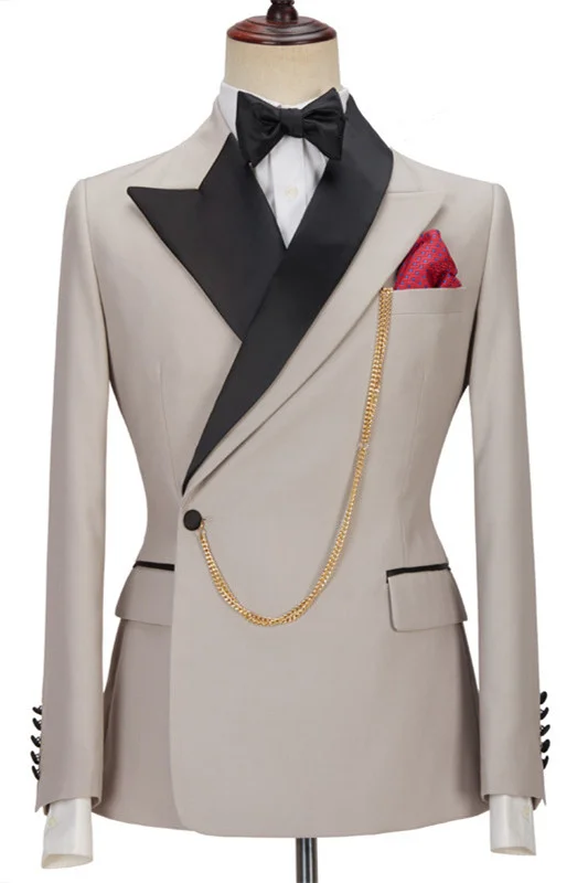 Daisda Elegant Brown Reception SuitFor Groom Peaked Lapel With One