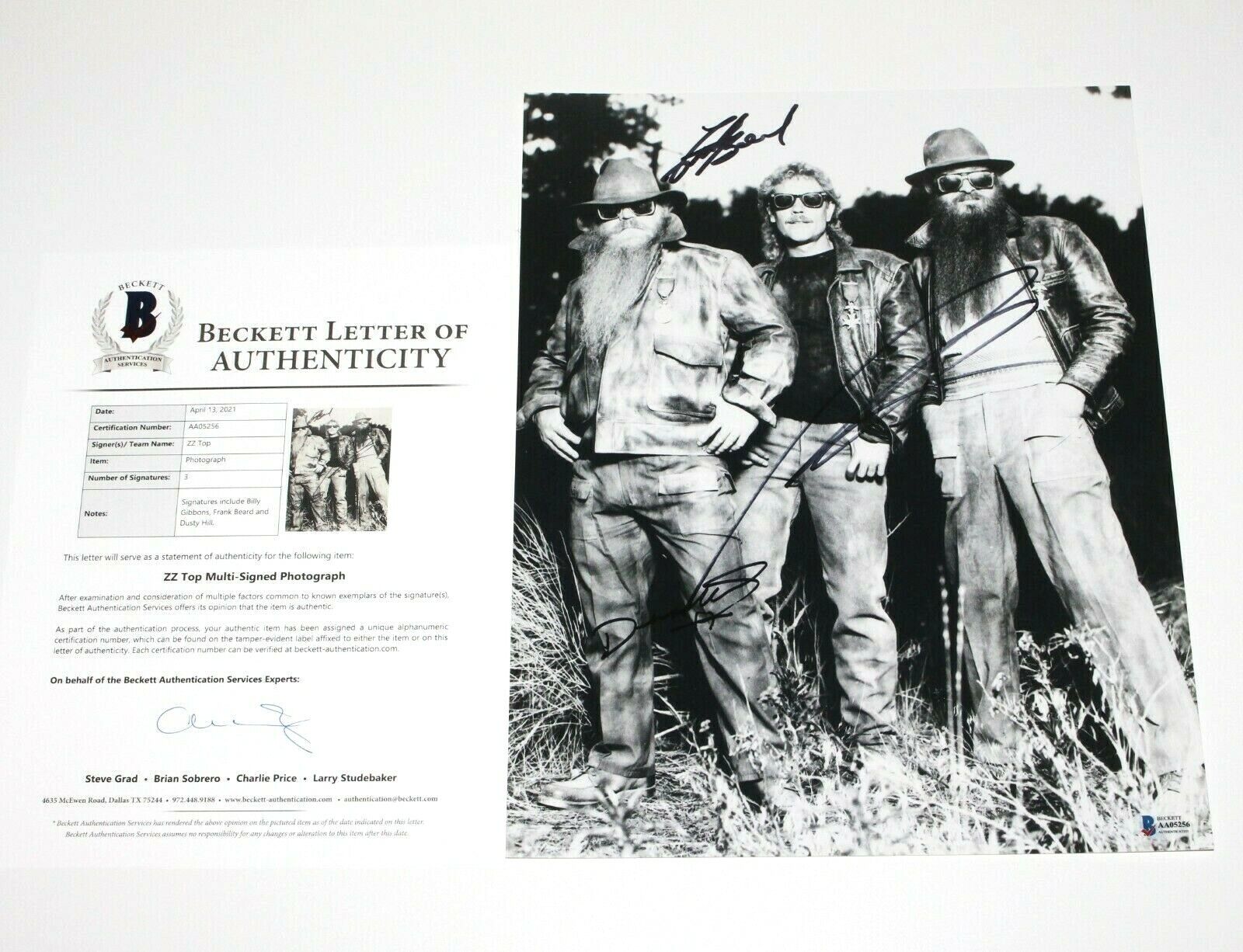 ZZ TOP BAND SIGNED 11x14 Photo Poster painting 2 BECKETT X3 BILLY GIBBONS FRANK BEARD DUSTY HILL