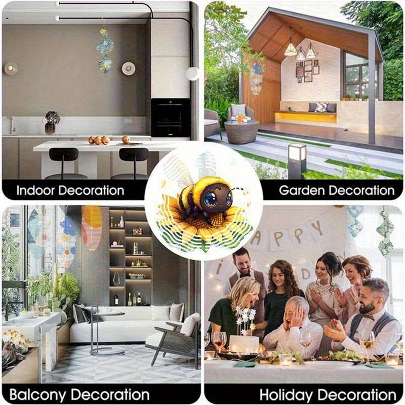Tegooe Tegooe Cute Bee Sunflower 2D Mandala Wind Spinner Chime - Dynamic Outdoor Garden Decoration