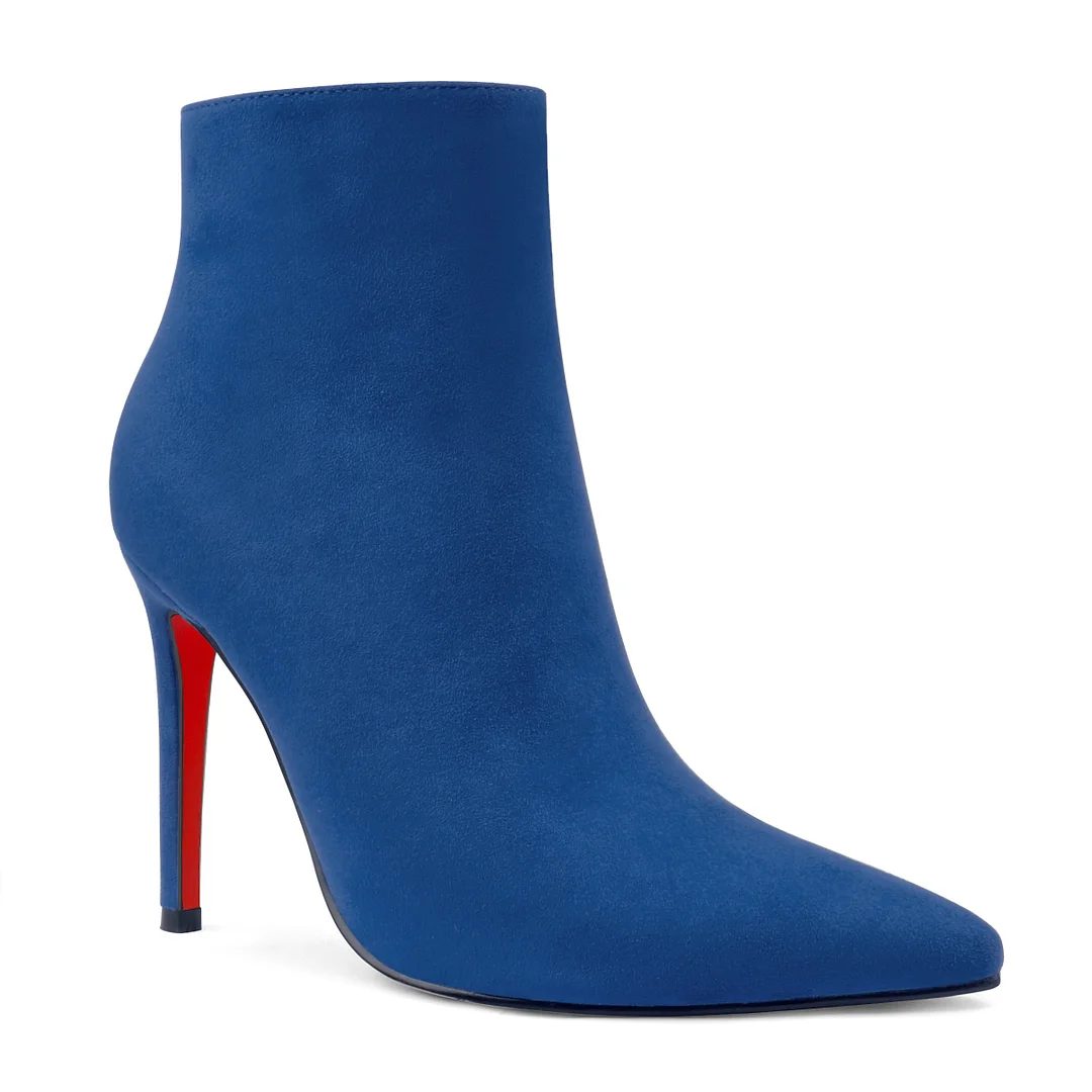 Women's Closed Pointed Toe Chain Studded Stiletto Ankle Boots Red Bottom Heels-MERUMOTE