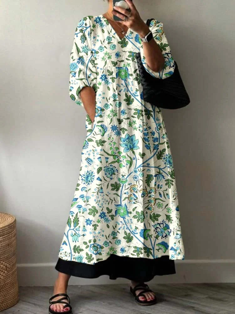 Women's Artistic Floral PatternPatterned Cotton Dress
