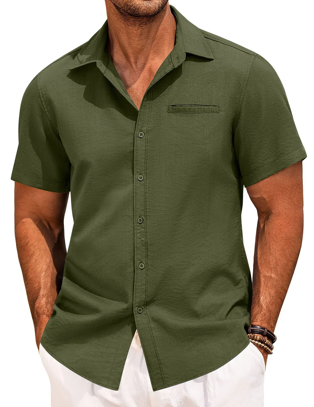 Men's Summer Lapel Solid Colour Short Sleeve Button Down Shirt