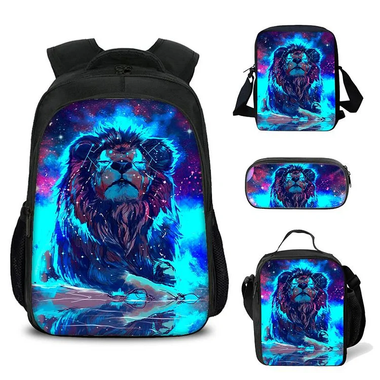 MayouLove Cool Lion Backpacks School Bag Lunch Bag Shoulder Bag Pencil Bag-Mayoulove