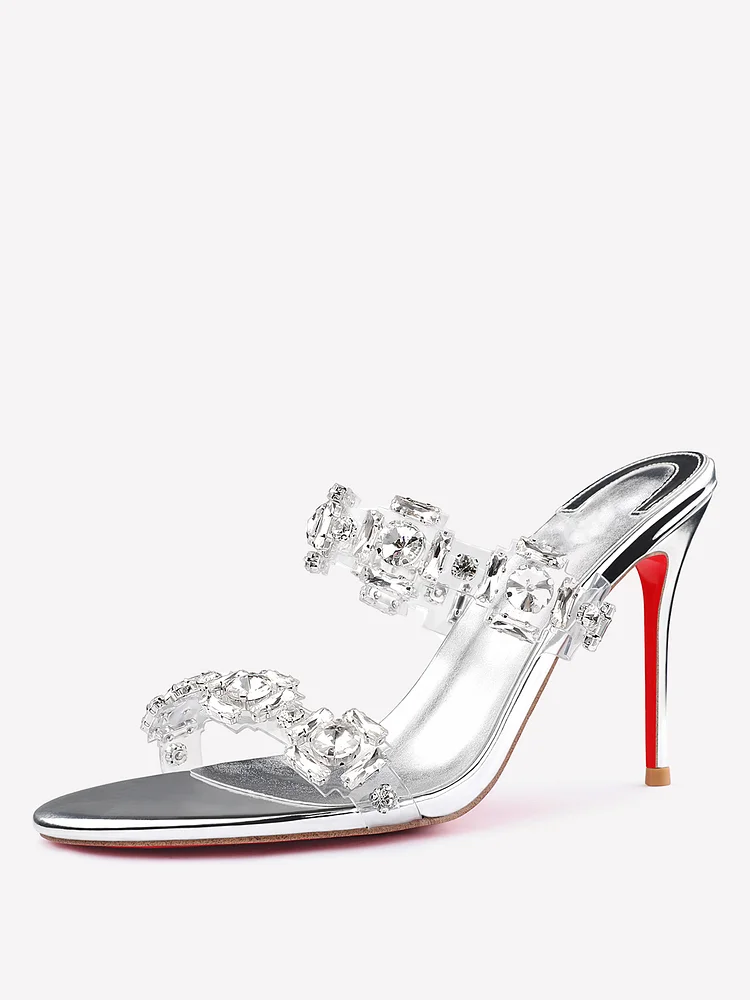 100mm Women‘s  Rhinestone Mules  Red Bottom Stilettos High Heel Sandals Party Prom Shoes