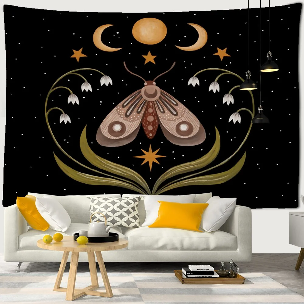Bohemian Moon Phase Flower Tapestry Wall Hanging Hippie Mandala Butterfly Art Witchcraft Home Room Decor