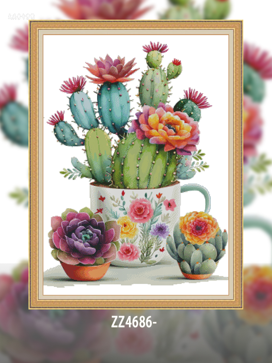 [ZZ4686-Colorful Cactus]  Painting Fairy Cross Stitch