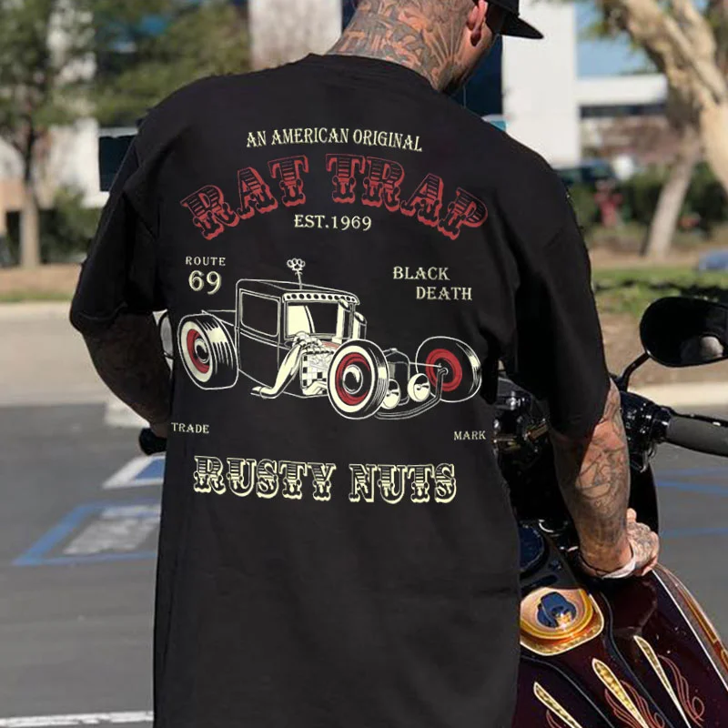 AN AMERICAN RAT TRAP RUSTY NUTS Classic Car Print Men's T-shirt