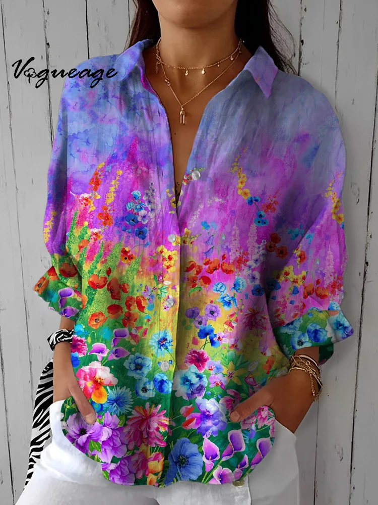 Beautiful And Dazzling Bright Leaves Printed Cotton And Linen Shirt
