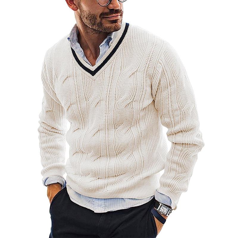 Men's V-Neck Slim Fit Long Sleeve Pullover Sweater 96176921M