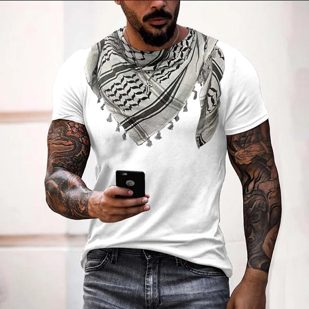 Men's I Hope Peace Forever Kufiya Inspired Print Casual T-Shirt