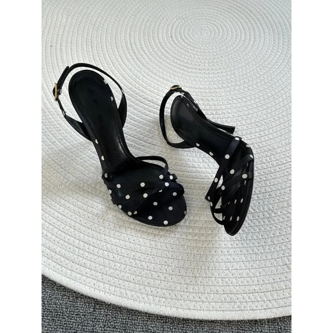 Colourp Colourp Summer 2024 Round-Headed Black Fashion Sandals With Fine Heel Strap