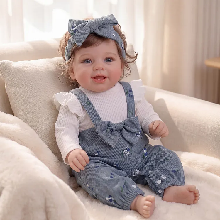 Babeside Vead 20" Vinyl Baby Girl Doll &ndash; Blue Bow Outfit Lifelike Sitting Toddler Doll, Realistic Reborn Baby Gift for Kids & Collectors