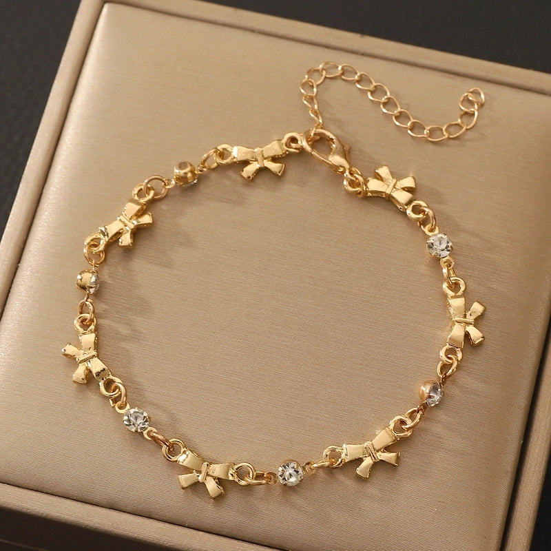 Minimalist Moon Flower Bow Knot Imitation Pearl Alloy Bracelets