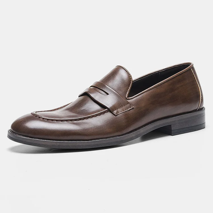 PU Leather Stitching Slip-On Pointy Toe Casual Loafers Shoes
