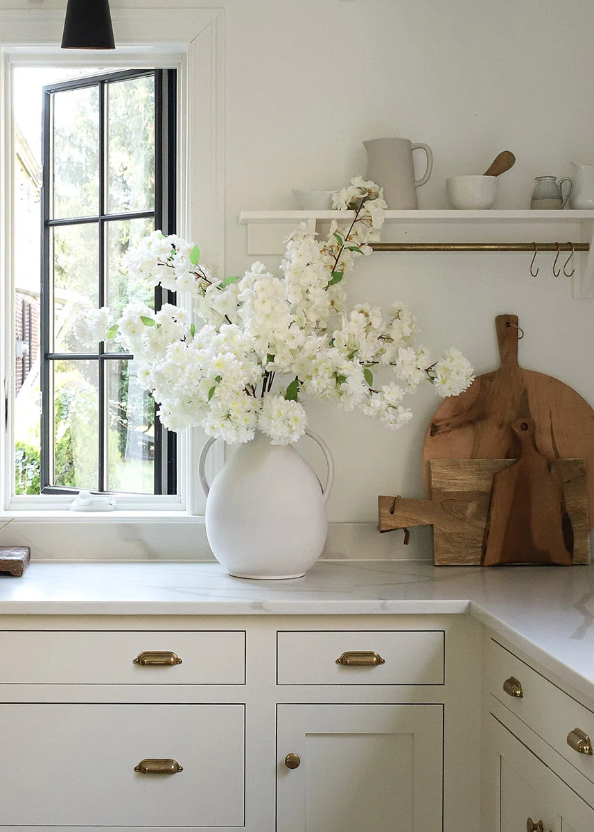 Faux Cherry Blossom in White - 44"