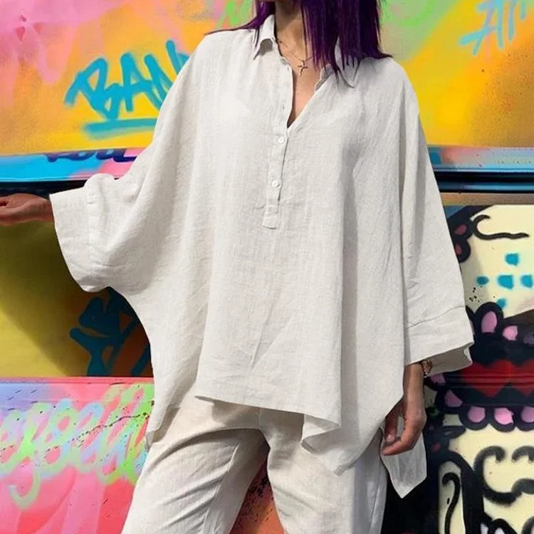 Loose cotton and linen top casual women's clothing-Mayoulove