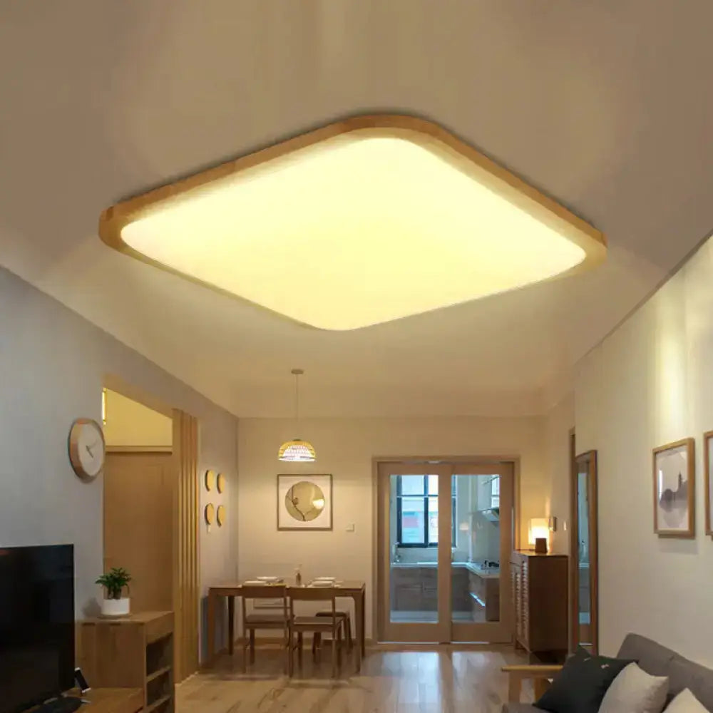 Nordic Led Flush Light - Rectangular/Square Wood-Cornered Ceiling Mount Acrylic 14&rsquo;/23&rsquo;/39&rsquo;