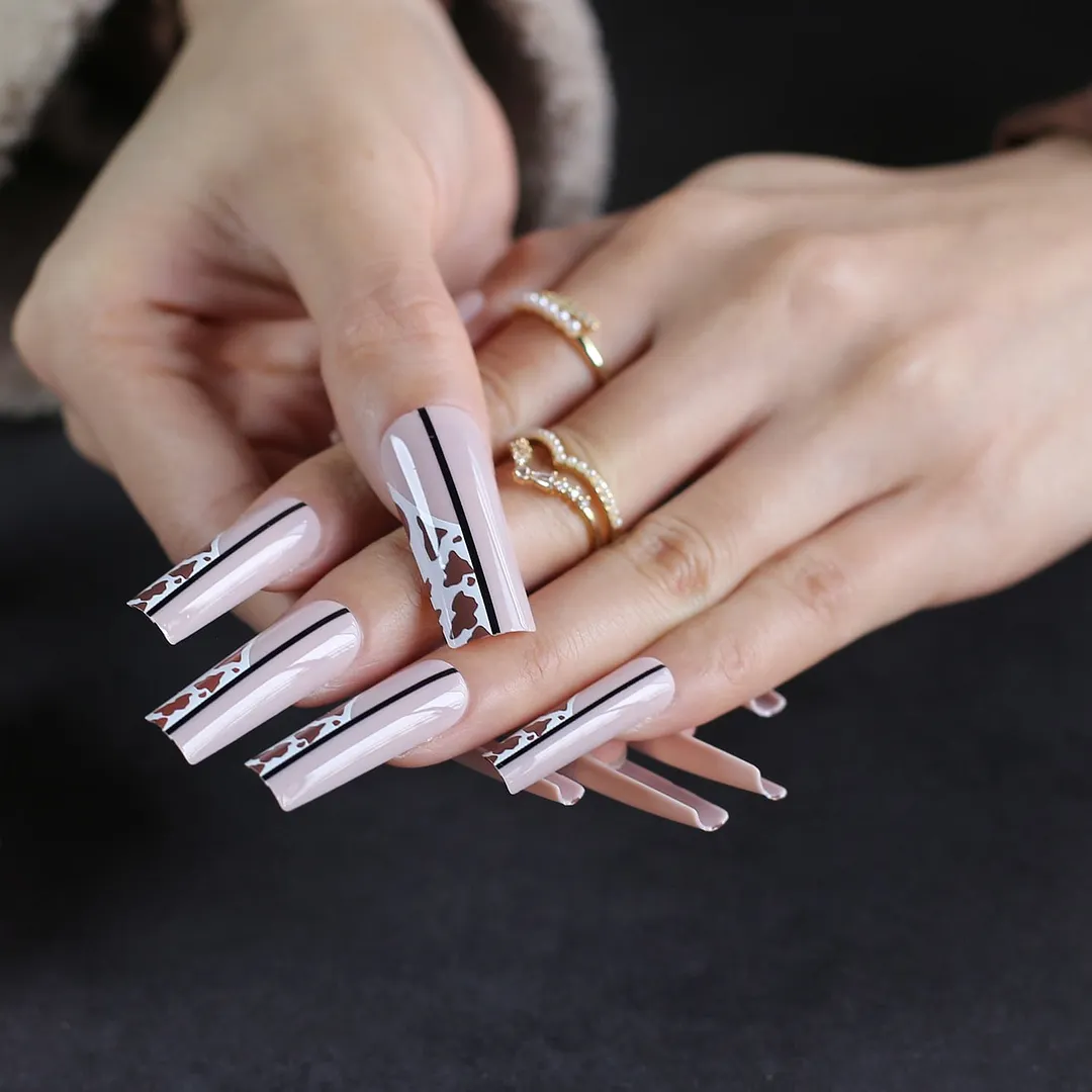 Pink Blue Extra long rectangular False nails clear rainbow glitter ombre High quality gel square Fake nails Home salon nails-Nail Inspo