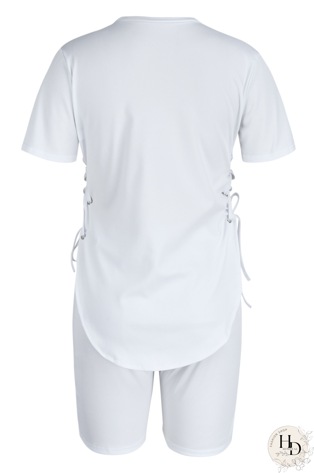 White Casual Print Draw String O Neck Short Sleeve Two Pieces