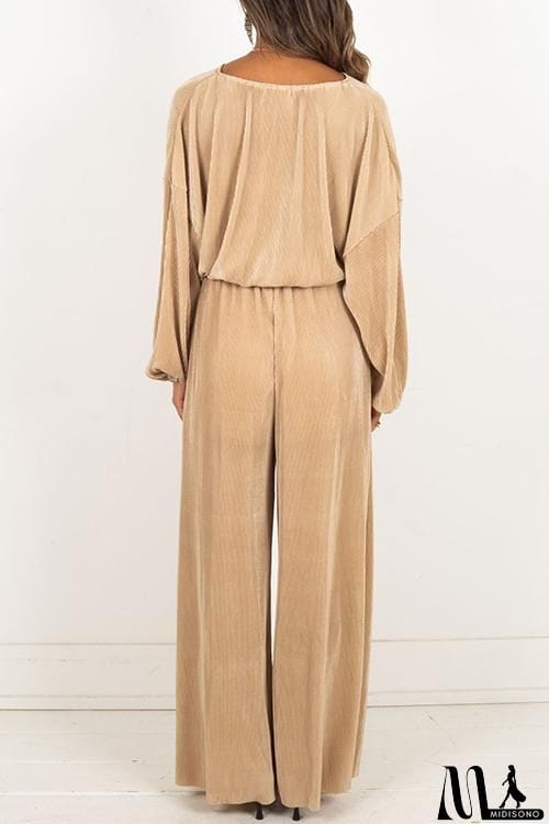 MidiSono - Pleated Crop Blouse Wide Leg Pants Set