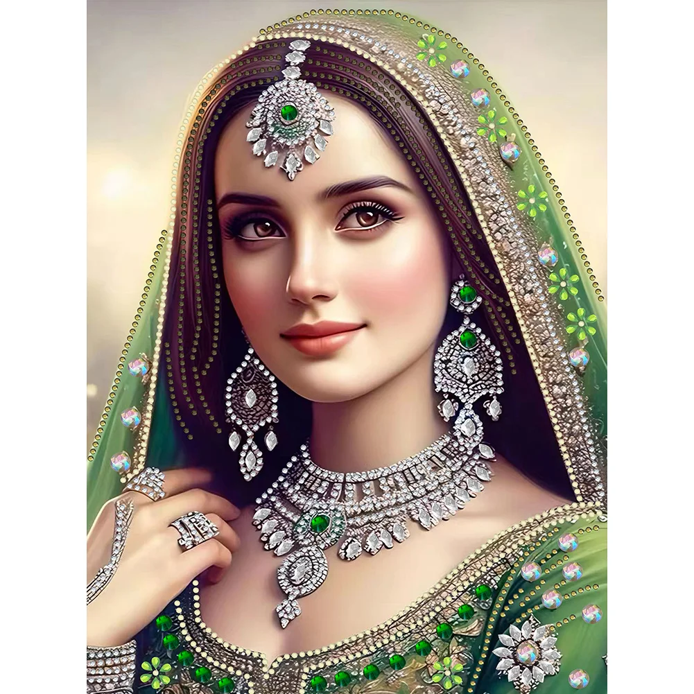 Partial Special-shaped Crystal Rhinestone Diamond Painting - Indian Beauty(Canvas|30*40cm)