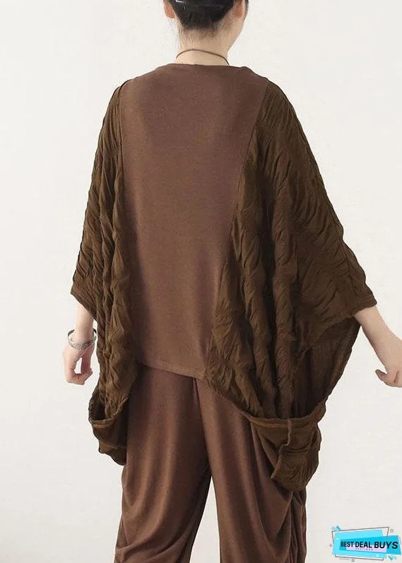 Style Chocolate Patchwork Wrinkled Top Fall