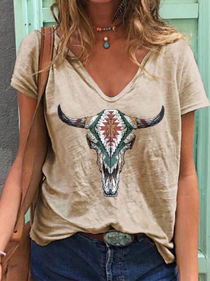 Western Vintage V-Neck Short Sleeve T-Shirt