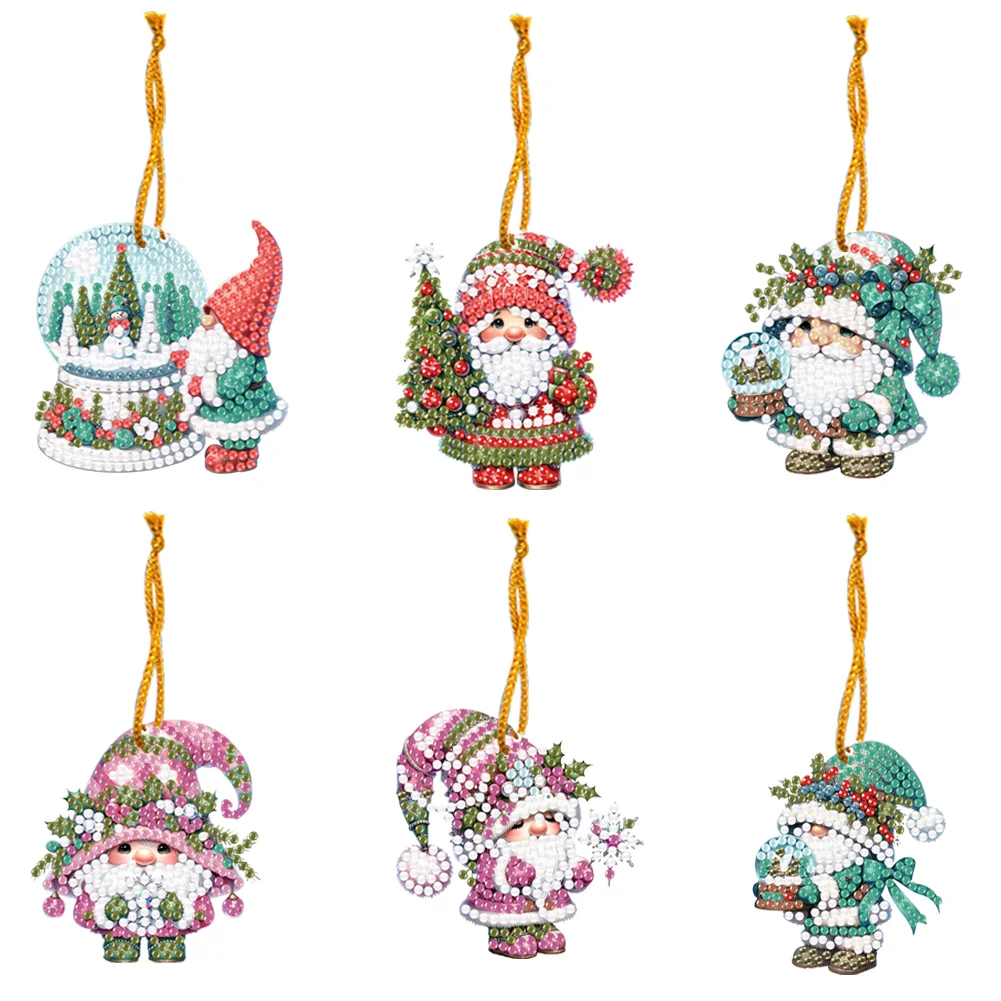 6pcs Xmas Gnome 2D Flat DIY Diamond Painting Art Pendant Wall Door Decoration
