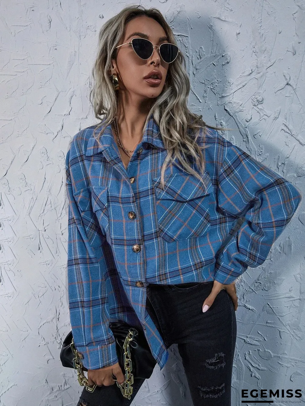 Fashion Plaid Print Button Coat Women | EGEMISS