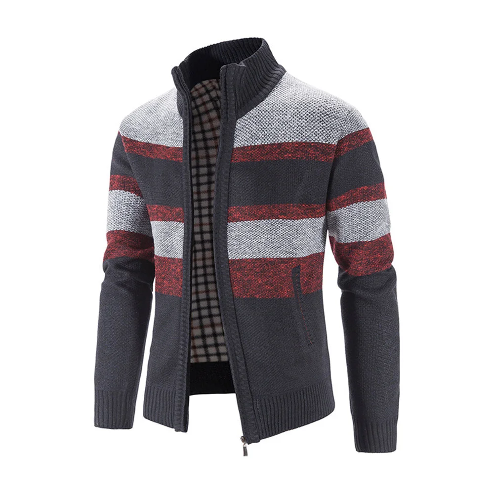 Smiledeer Men's Fashion Stripe Colorblock Sweater Cardigan Jacket